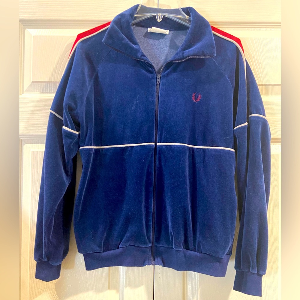 VINTAGE FRED PERRY VELOUR TRACKSUIT SPORTSWEAR Size LARGE NAVY